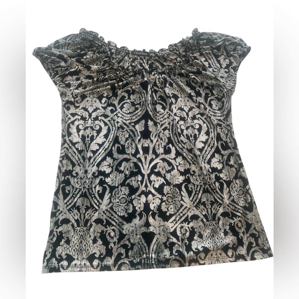 Carol Rose Embellished Black and White Cap Sleeve Blouse
